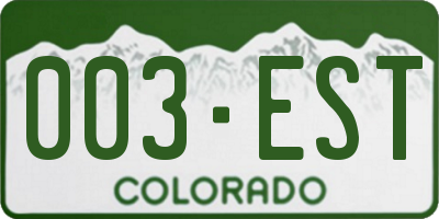 CO license plate 003EST