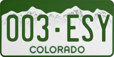 CO license plate 003ESY