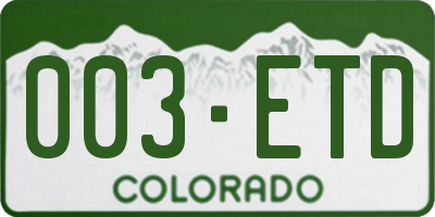 CO license plate 003ETD