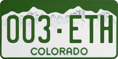 CO license plate 003ETH