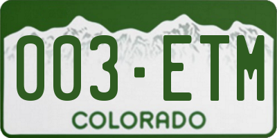 CO license plate 003ETM