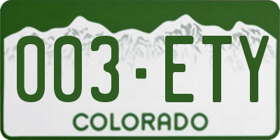 CO license plate 003ETY