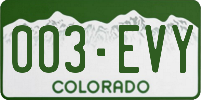 CO license plate 003EVY