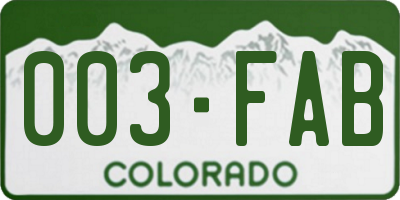 CO license plate 003FAB