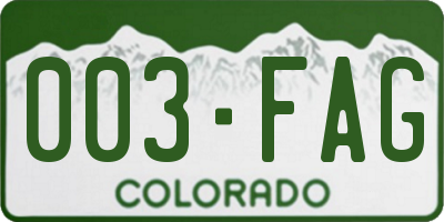 CO license plate 003FAG