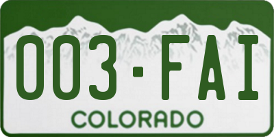 CO license plate 003FAI