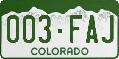 CO license plate 003FAJ