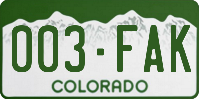 CO license plate 003FAK