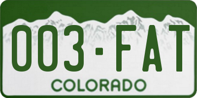 CO license plate 003FAT