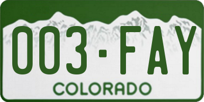 CO license plate 003FAY