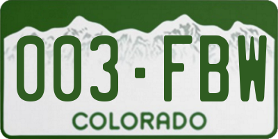 CO license plate 003FBW