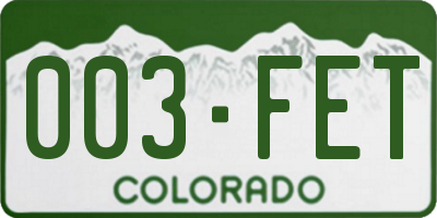 CO license plate 003FET