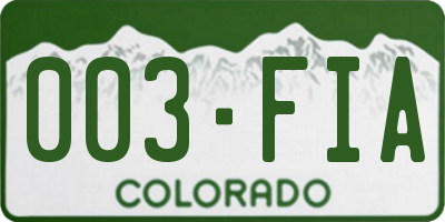 CO license plate 003FIA
