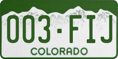 CO license plate 003FIJ
