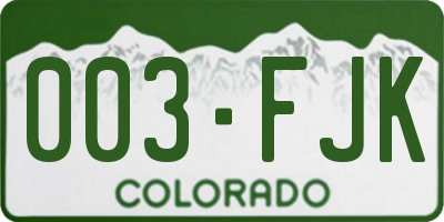CO license plate 003FJK