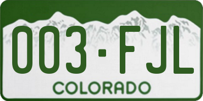 CO license plate 003FJL