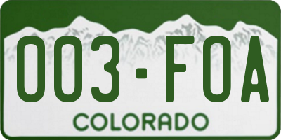 CO license plate 003FOA