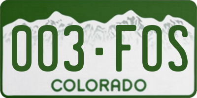 CO license plate 003FOS