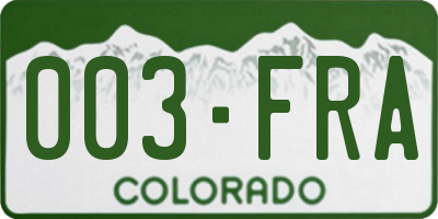 CO license plate 003FRA