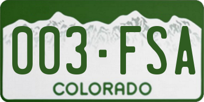 CO license plate 003FSA