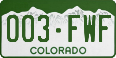 CO license plate 003FWF