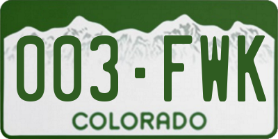 CO license plate 003FWK