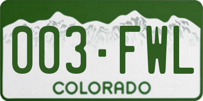 CO license plate 003FWL