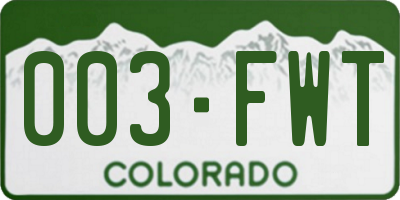 CO license plate 003FWT