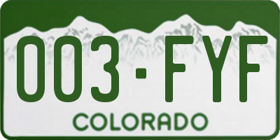 CO license plate 003FYF