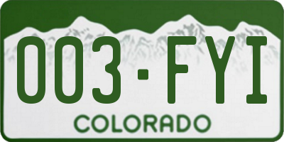 CO license plate 003FYI