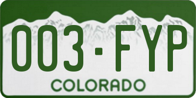 CO license plate 003FYP