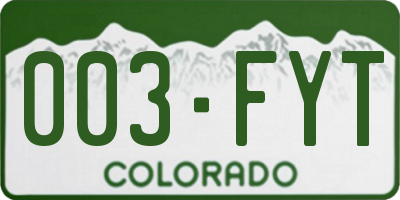 CO license plate 003FYT