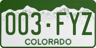 CO license plate 003FYZ