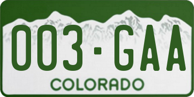 CO license plate 003GAA