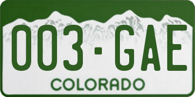 CO license plate 003GAE