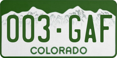 CO license plate 003GAF