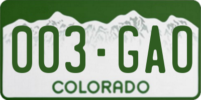 CO license plate 003GAO