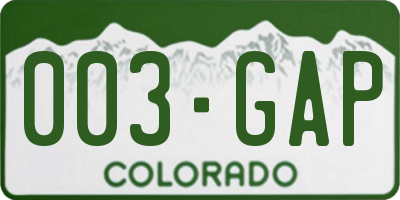 CO license plate 003GAP