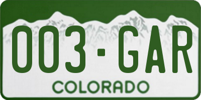 CO license plate 003GAR