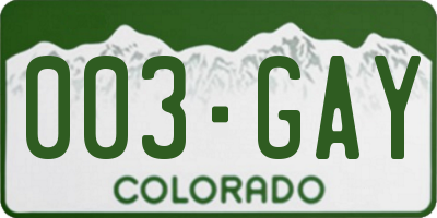 CO license plate 003GAY