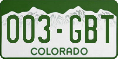 CO license plate 003GBT