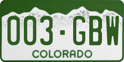 CO license plate 003GBW