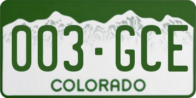 CO license plate 003GCE