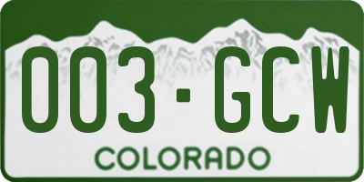 CO license plate 003GCW