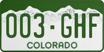 CO license plate 003GHF