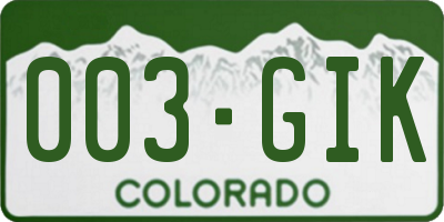 CO license plate 003GIK