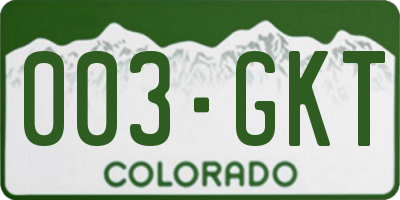 CO license plate 003GKT