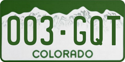 CO license plate 003GQT