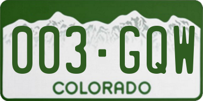 CO license plate 003GQW