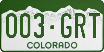 CO license plate 003GRT